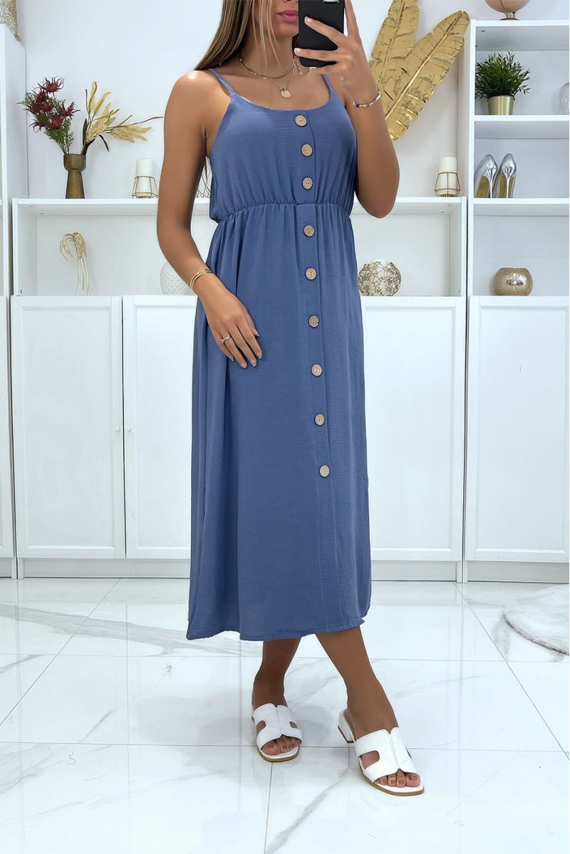 Long buttoned indigo dress with adjustable strap - 2