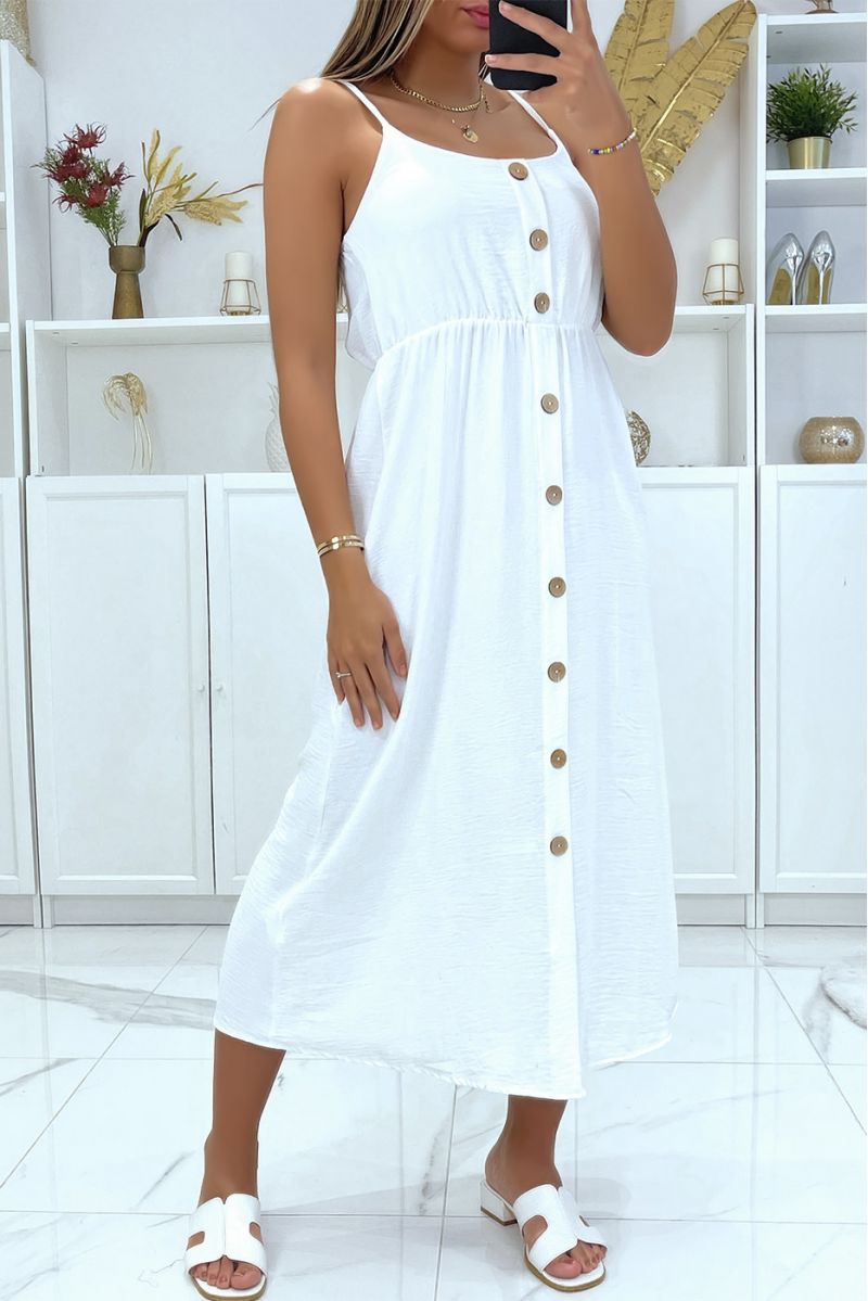 Lange witte jurk met knopen en verstelbare riem - 1