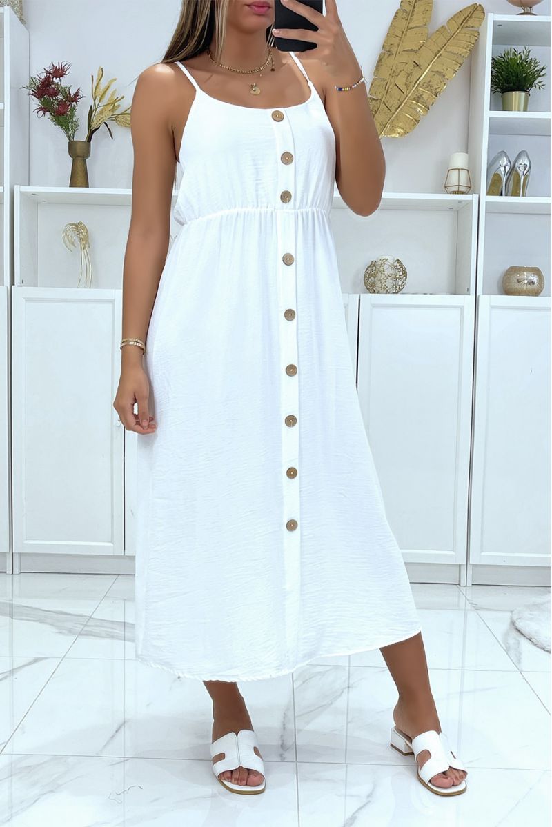 Lange witte jurk met knopen en verstelbare riem - 2