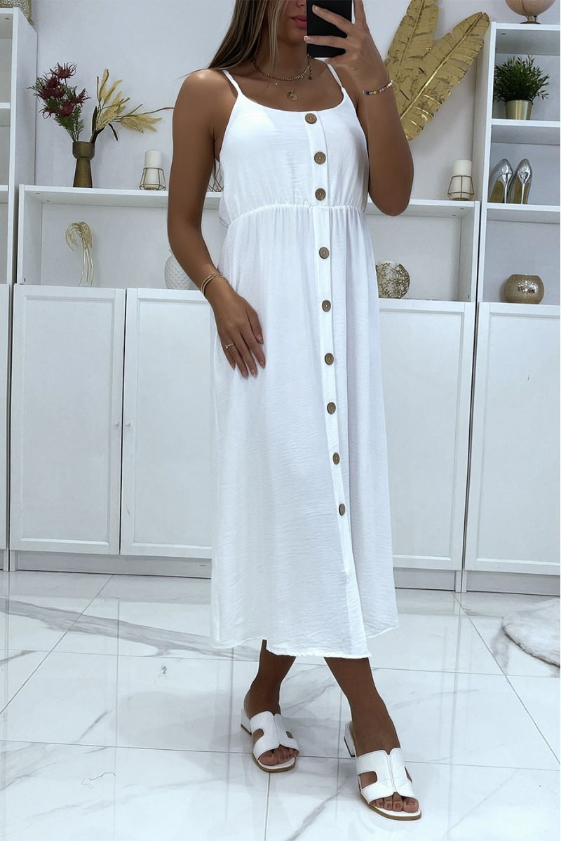 Longue robe blanche boutonné avec bretelle ajustable  - 3