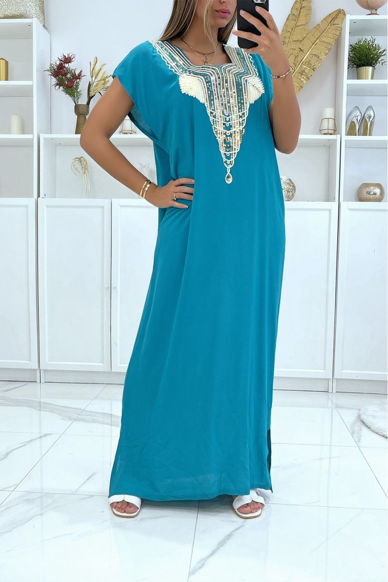 Long dress, duck djellaba with sequined details and oriental pattern with gold thread - 2