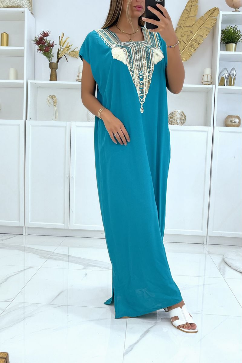 Long dress, duck djellaba with sequined details and oriental pattern with gold thread - 3