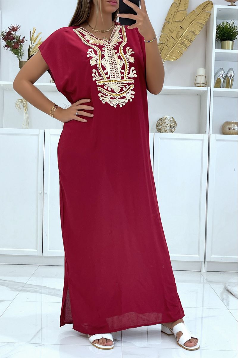 Long dress, burgundy djellaba with pretty oriental pattern on the collar - 3