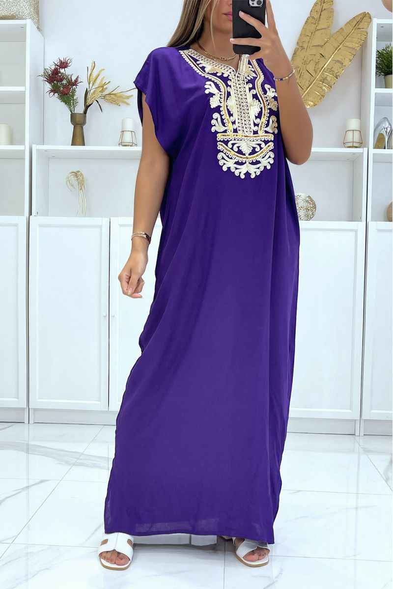 Long dress, lilac djellaba with pretty oriental pattern on the collar - 1