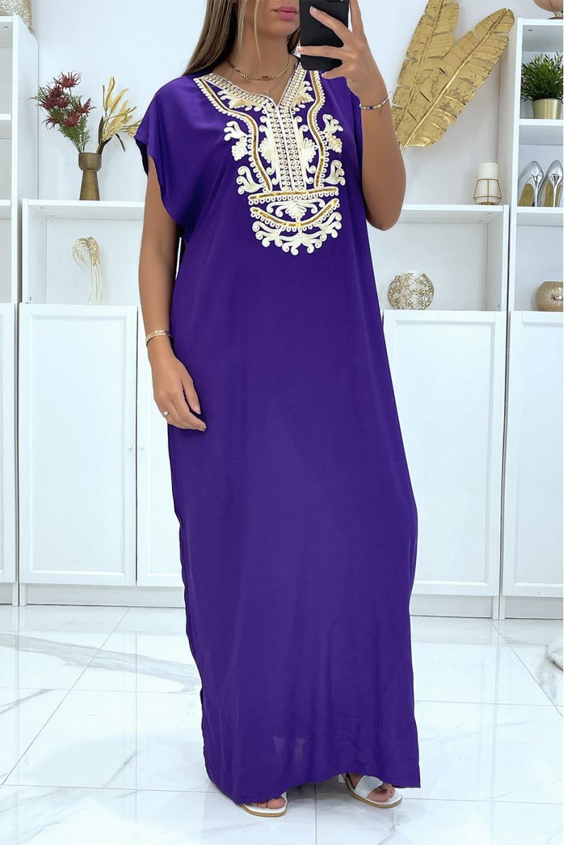 Long dress, lilac djellaba with pretty oriental pattern on the collar - 2