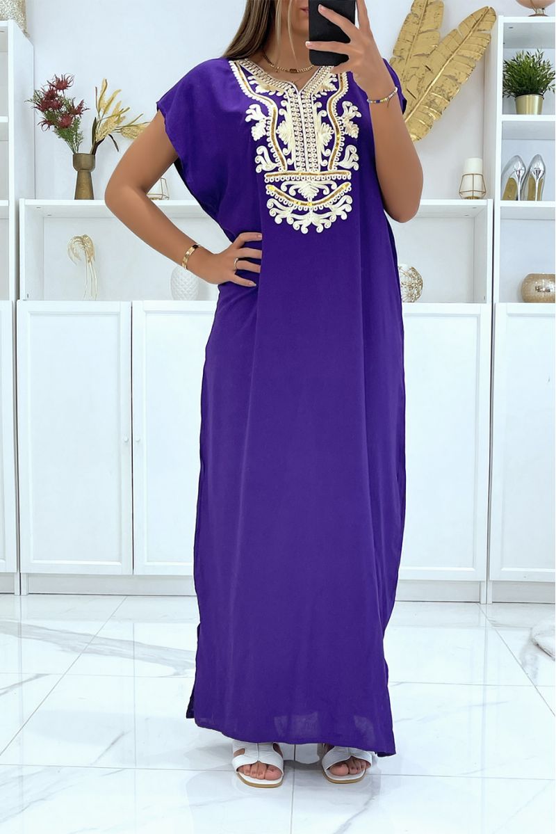 Long dress, lilac djellaba with pretty oriental pattern on the collar - 3