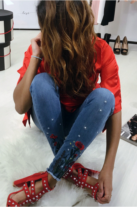 Jeans slim fashion avec broderie. Mode femme ptl - s2905 - 6