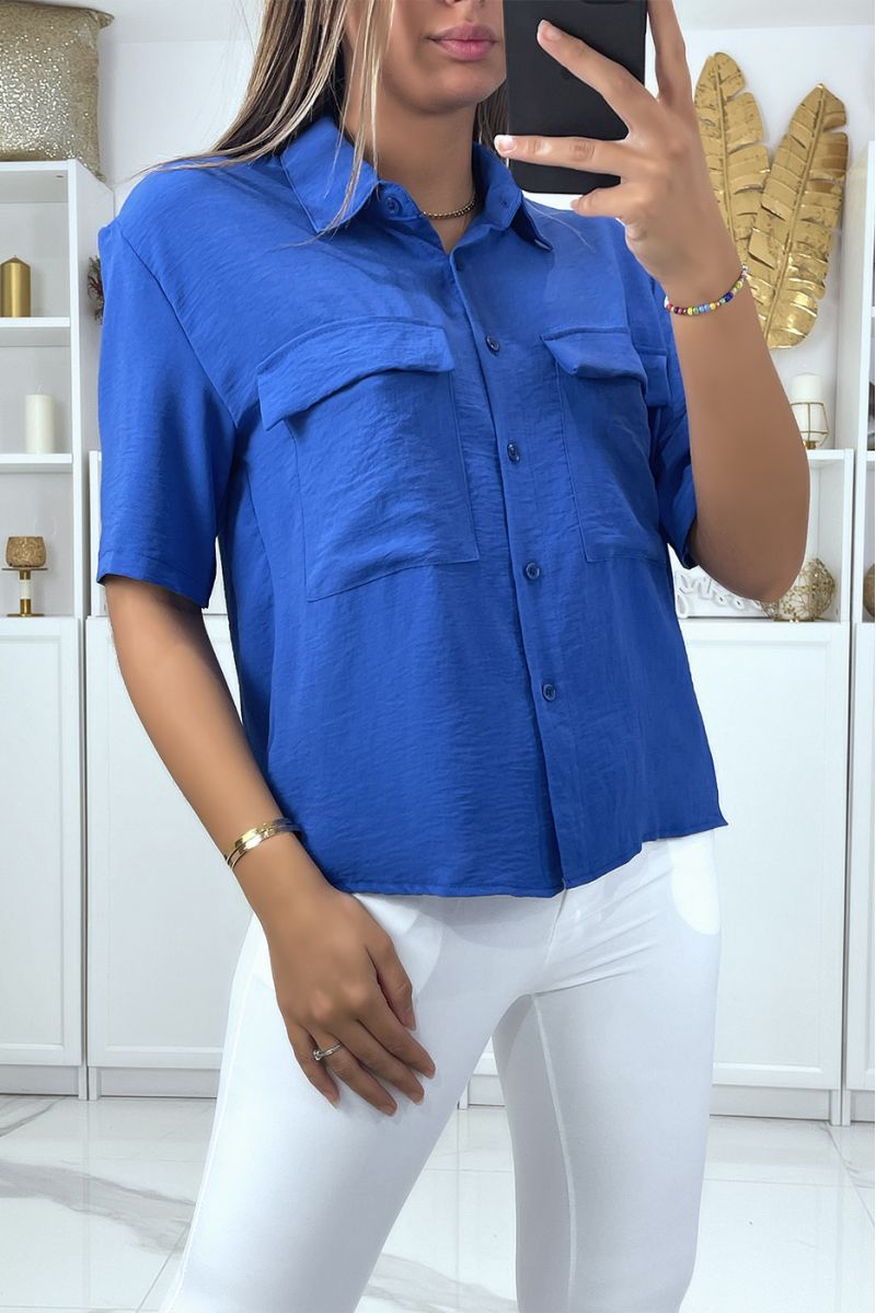 Royal blouse with half-length sleeves and chest pockets - 1