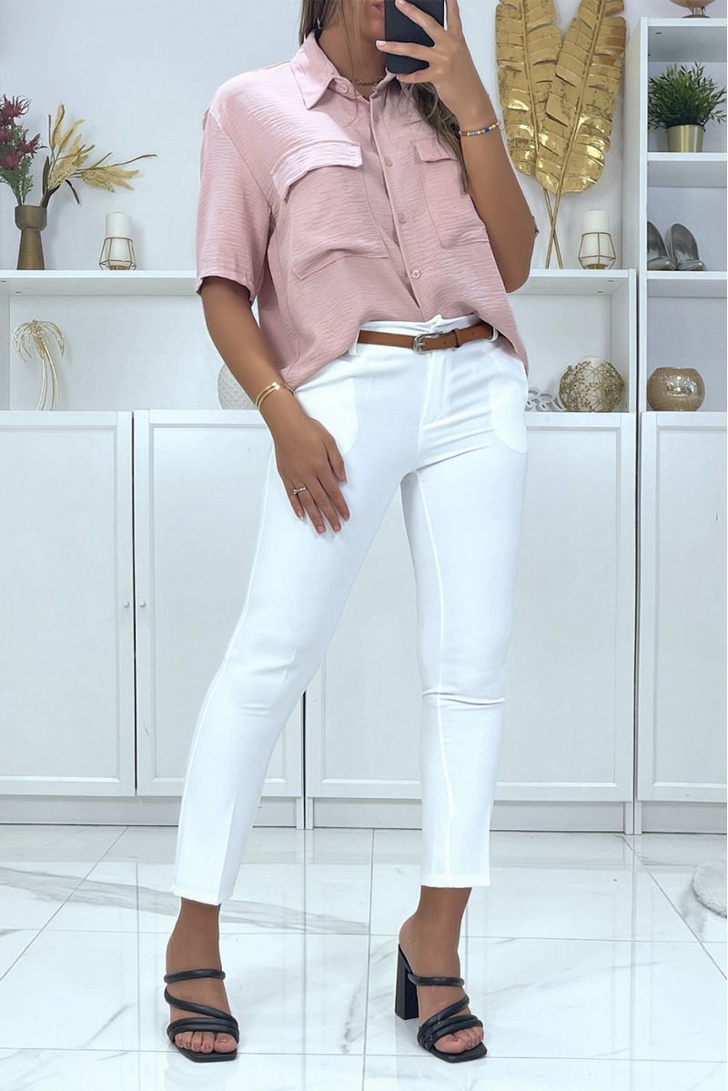 Pink working girl trousers with pockets and belt