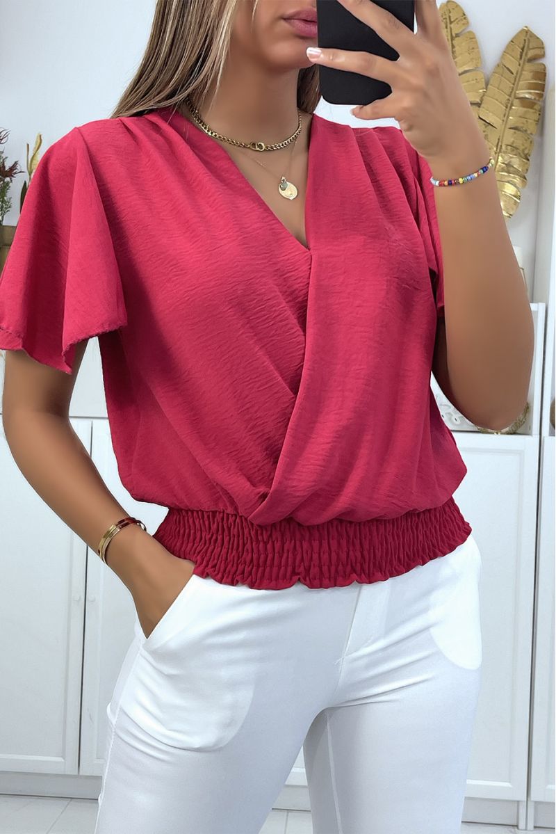 Flowing fushia wrap top, fitted at the lower abdomen - 1
