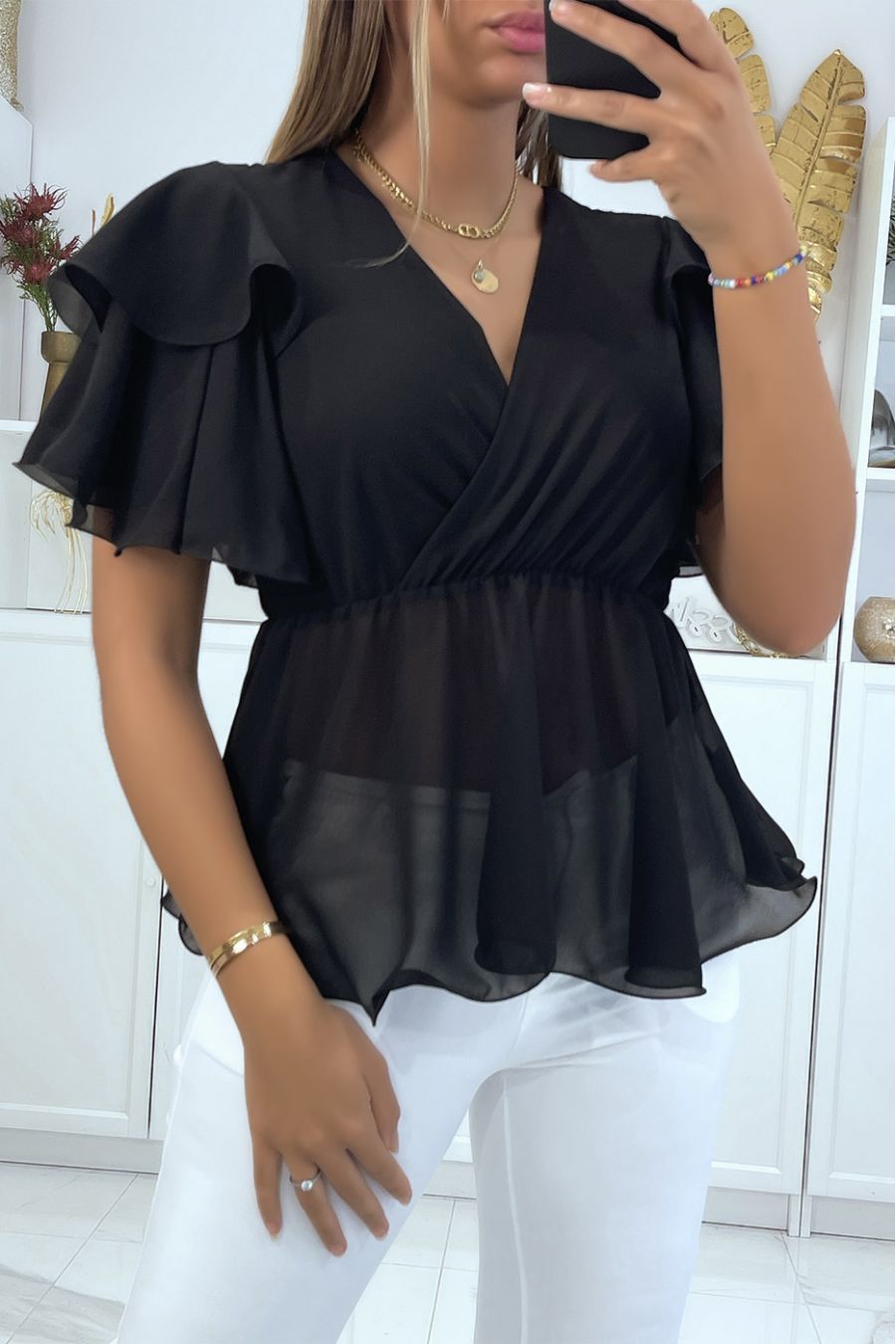 Black top cheap with ruffles