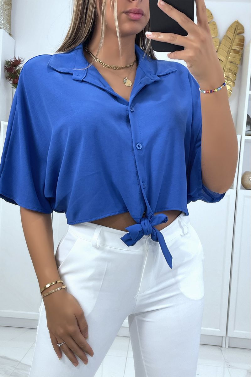 Royal shirt crop top with bow and elastic back - 1