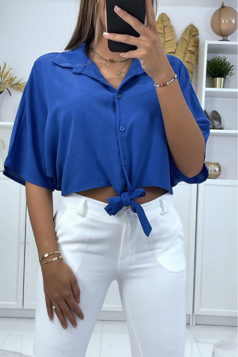 Royal shirt crop top with bow and elastic back - 2