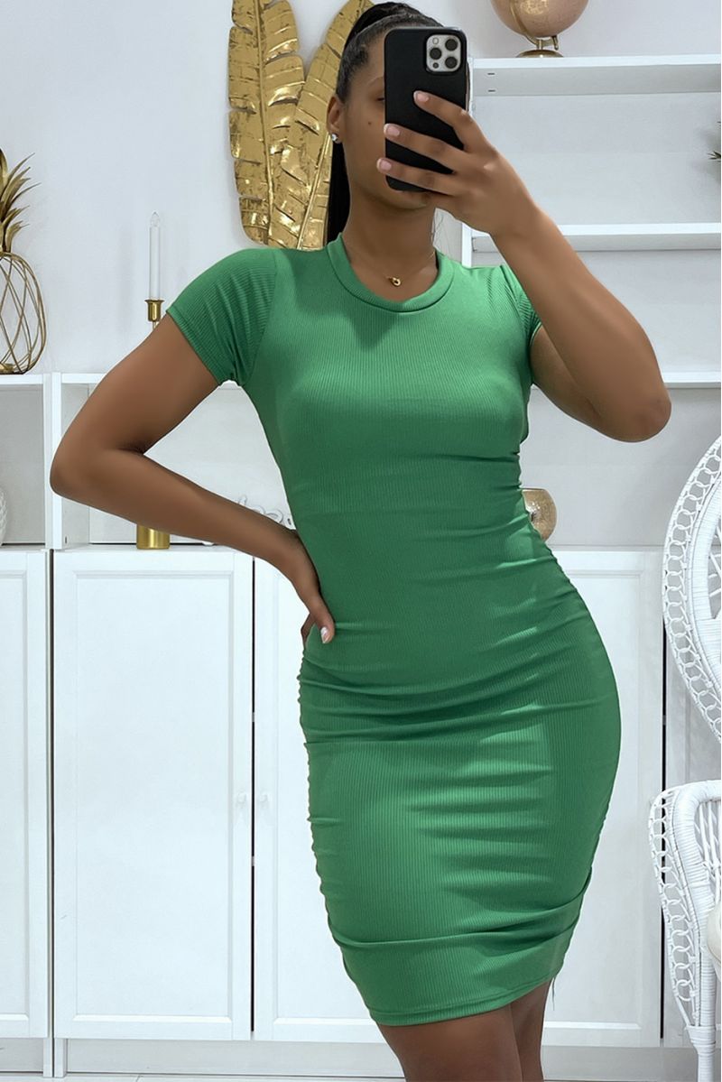 Green bodycon dress with lace up back and push up effect - 1