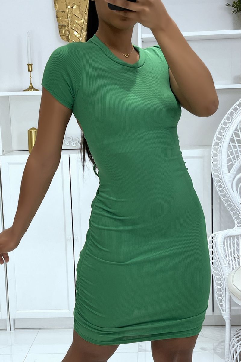 Green bodycon dress with lace up back and push up effect - 3