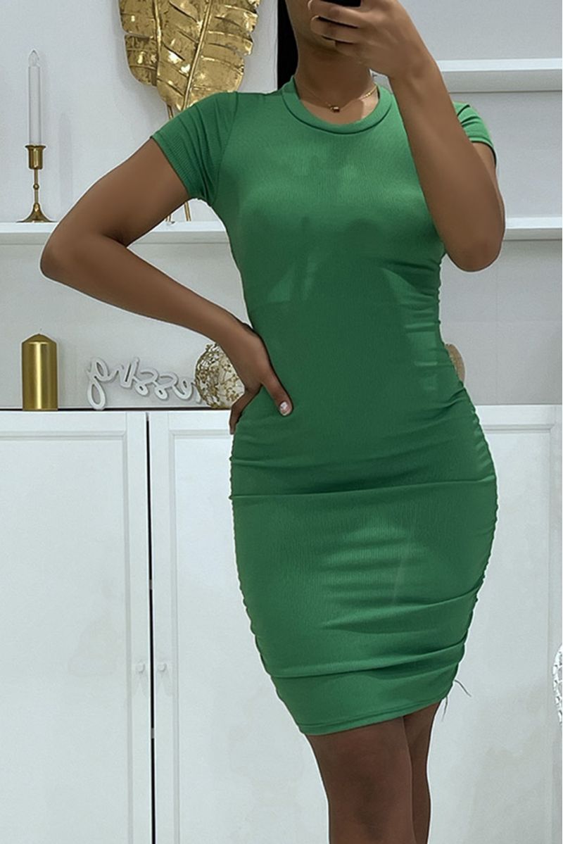 Green bodycon dress with lace up back and push up effect - 4