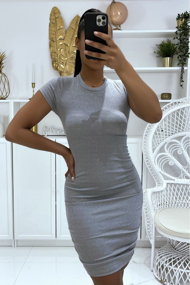 Gray bodycon dress with lace up back and push up effect - 1