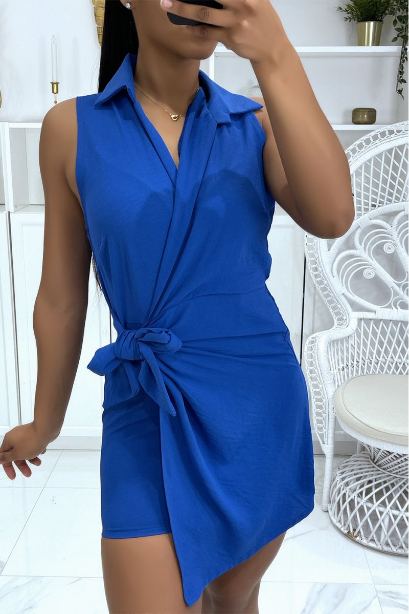 Short royal wrap dress fitted at the waist with pretty lapel collar - 1