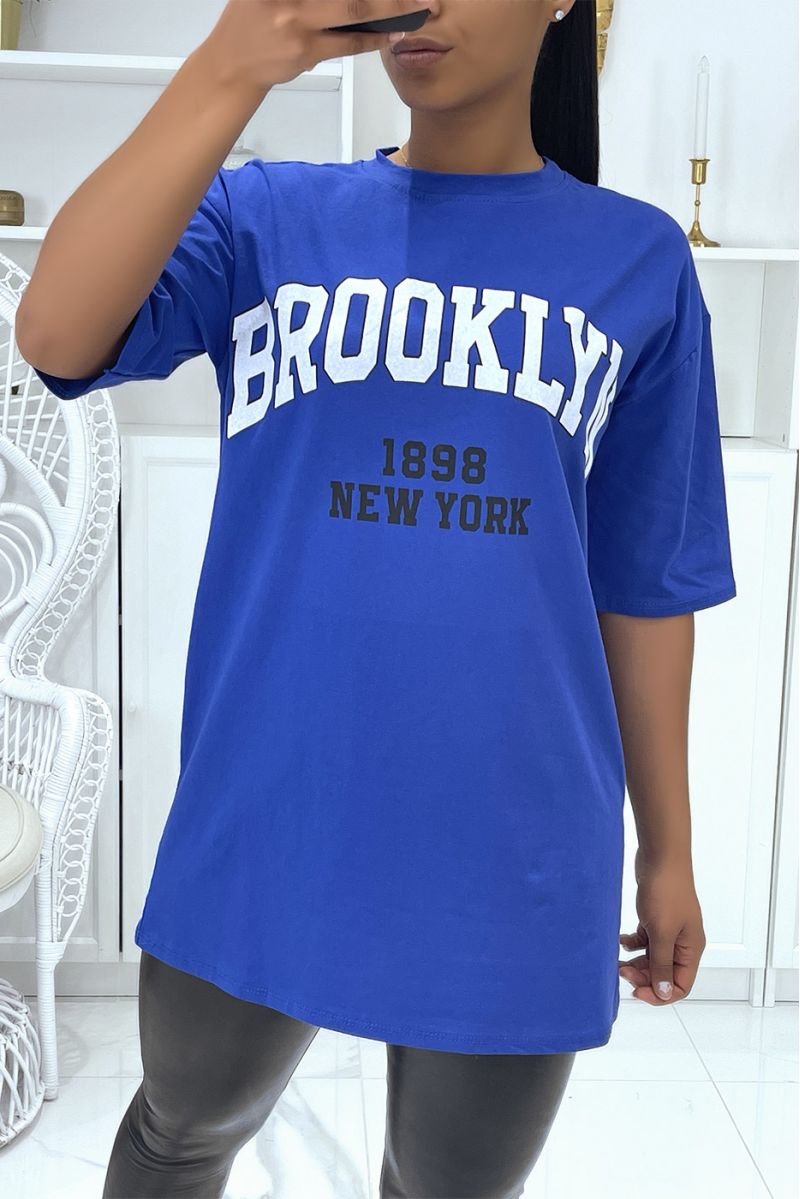 T-shirt Oversize royal à écriture Brooklyn et New York - 2