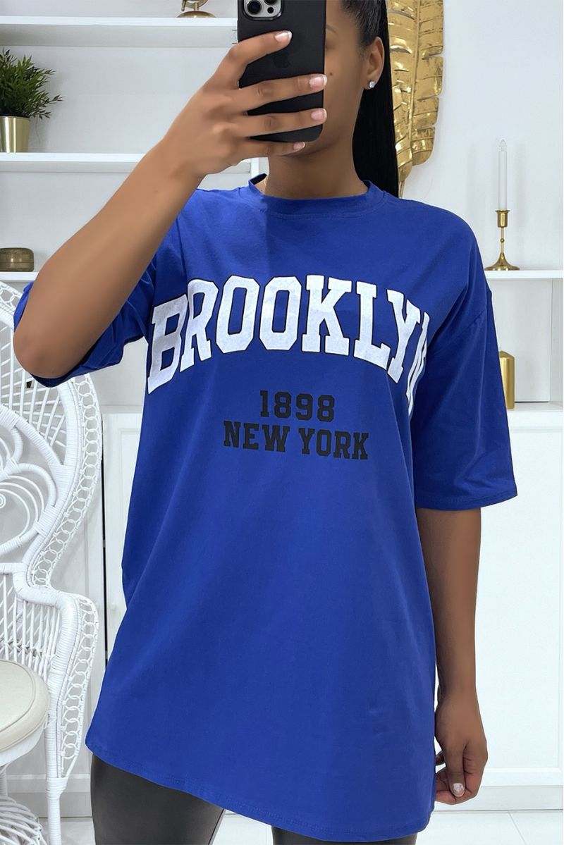 T-shirt Oversize royal à écriture Brooklyn et New York - 3
