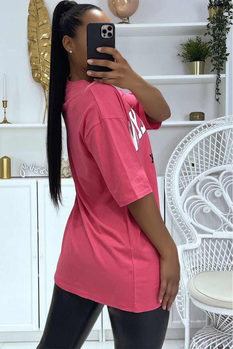 Oversized fuchsia T-shirt with Brooklyn and New York writing - 3