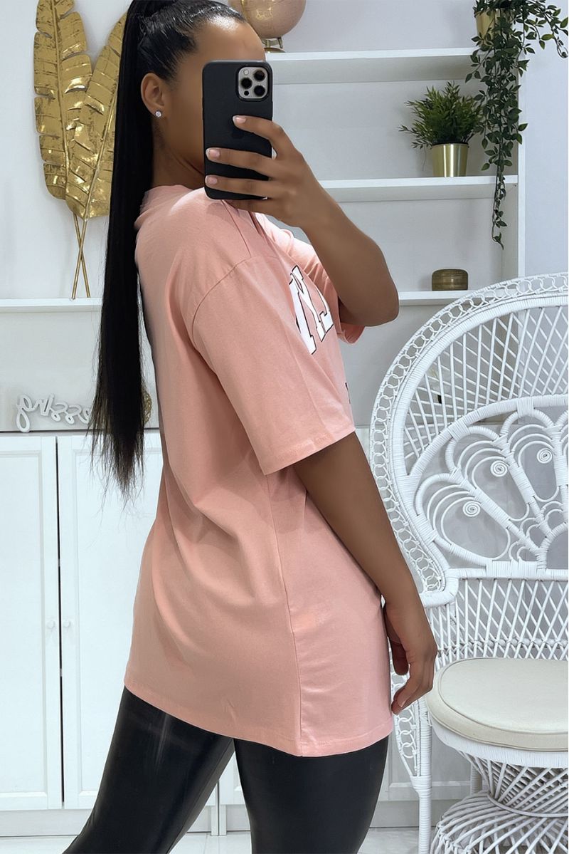 Oversized pink t-shirt with Brooklyn and New York writing - 3
