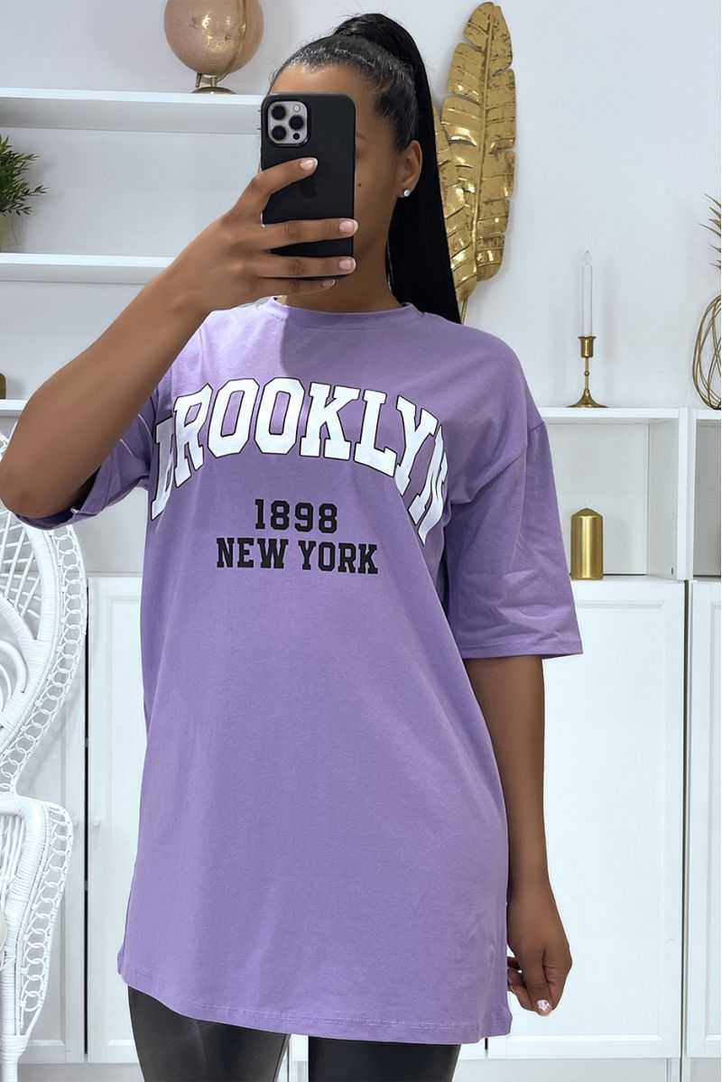 Oversize lilac T-shirt with Brooklyn and New York writing - 1 Oversize lilac T-shirt with Brooklyn and New York writing - 1