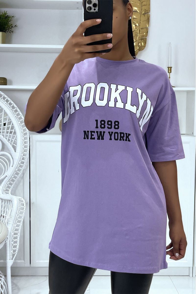 Oversize lilac T-shirt with Brooklyn and New York writing - 2 Oversize lilac T-shirt with Brooklyn and New York writing - 2