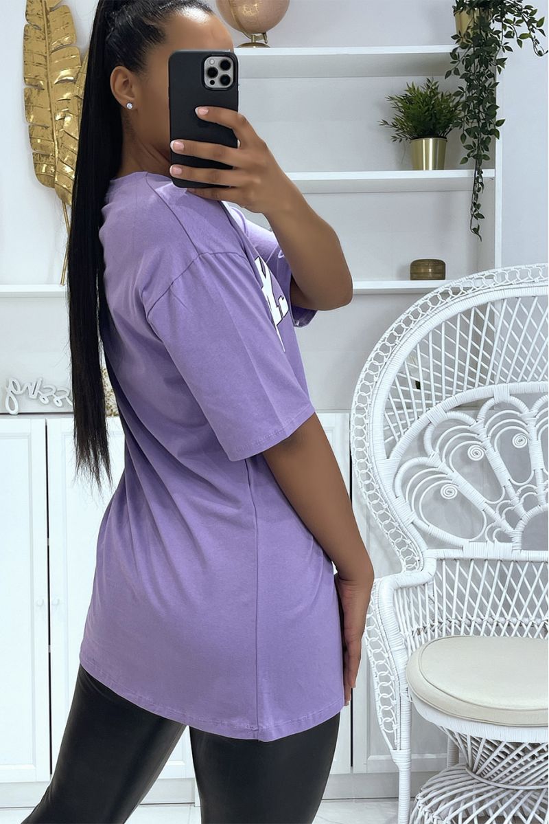 Oversize lilac T-shirt with Brooklyn and New York writing - 3 Oversize lilac T-shirt with Brooklyn and New York writing - 3