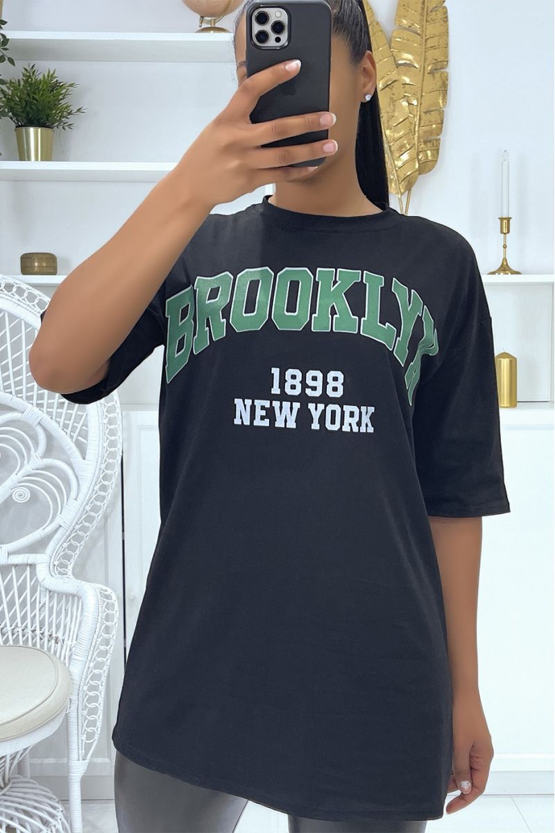T-shirt Oversize noir à écriture Brooklyn et New York - 2