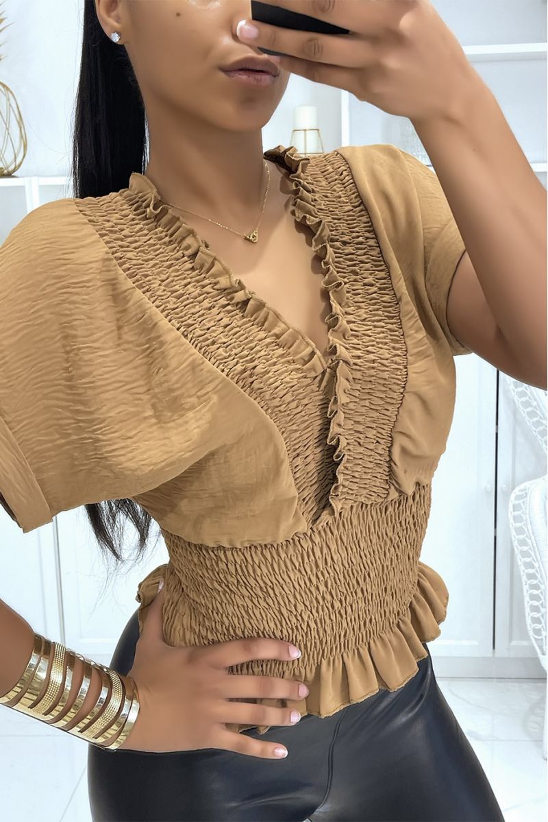 Taupe wrap top with elastic waistband - 1
