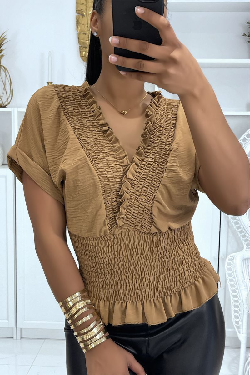 Taupe wrap top with elastic waistband - 2