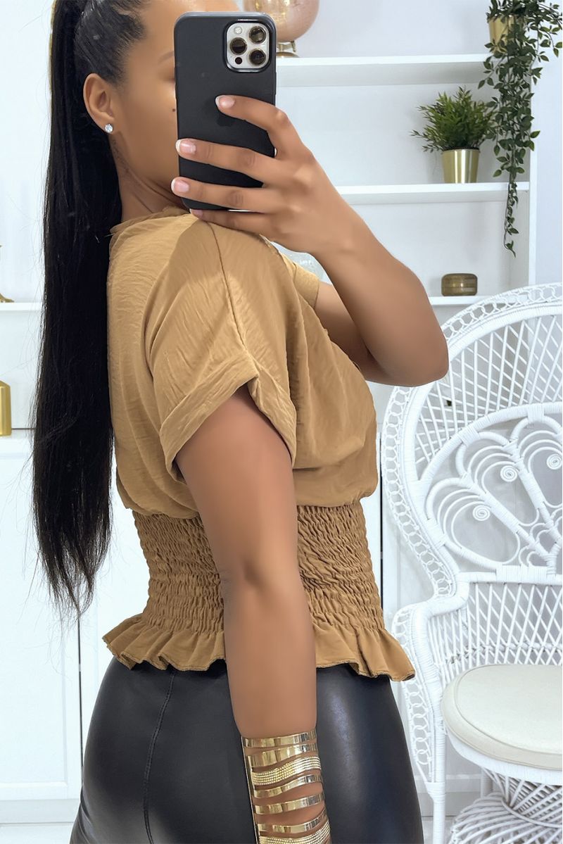 Taupe wrap top with elastic waistband - 3