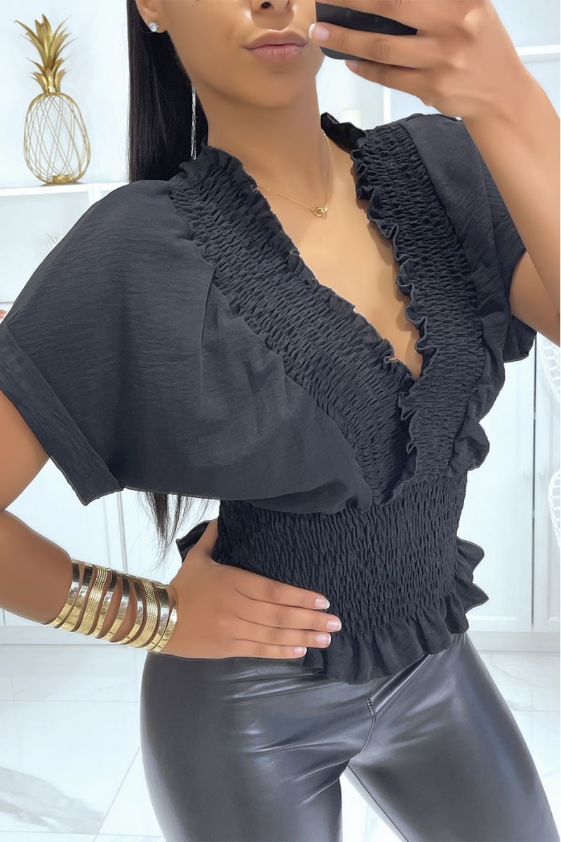 Black wrap top with elastic waistband - 1