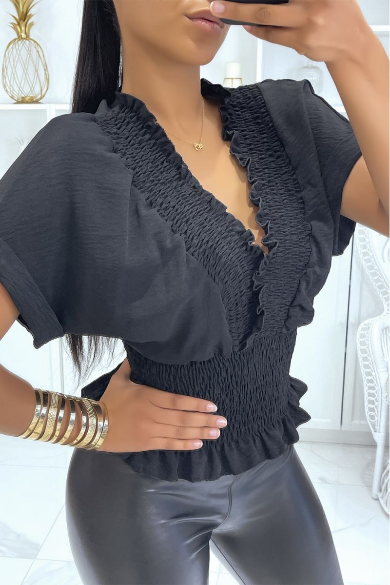 Black wrap top with elastic waistband - 2
