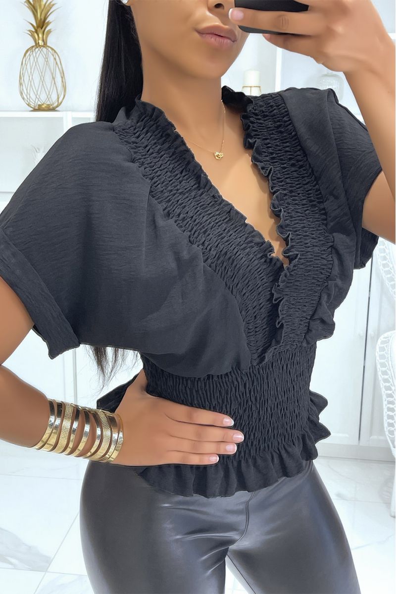 Black wrap top with elastic waistband - 3