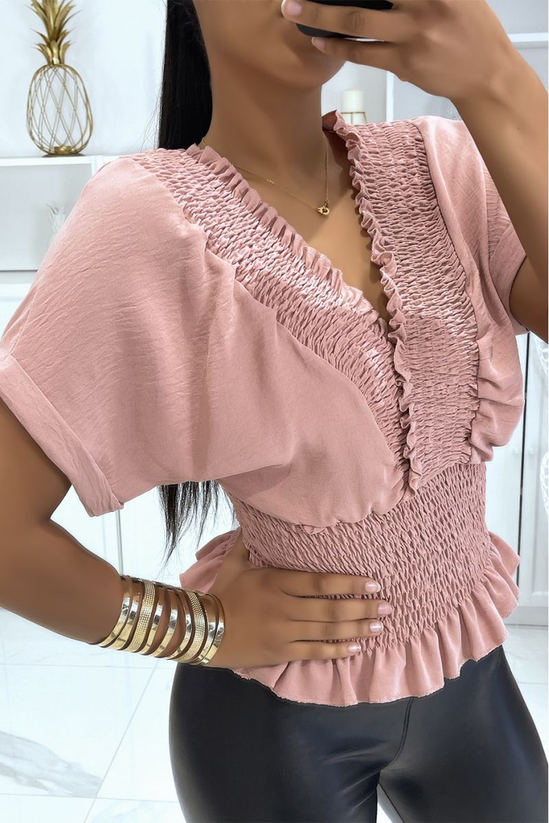 Pink wrap top with elastic waistband - 1