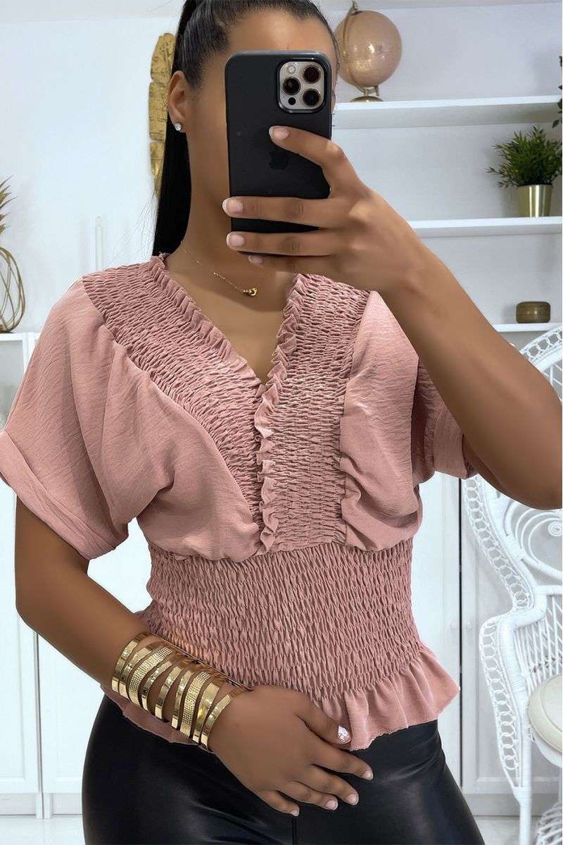 Pink wrap top with elastic waistband - 2