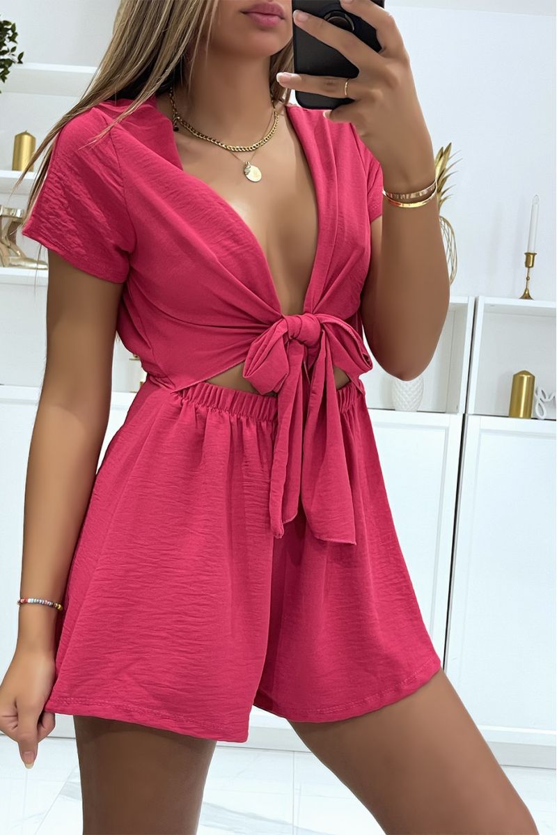 Fuchsia 2-in-1 playsuit that crosses at the bust - 4
