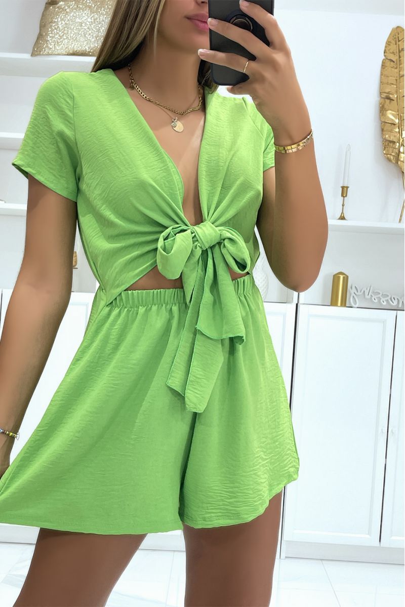Green 2-in-1 playsuit that crosses at the bust - 3