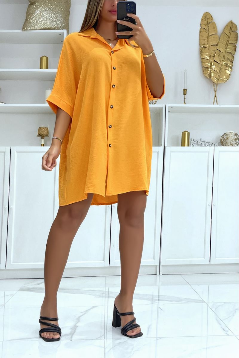 Robe chemise ample orange couleur vitaminée à jolies boutons - 1