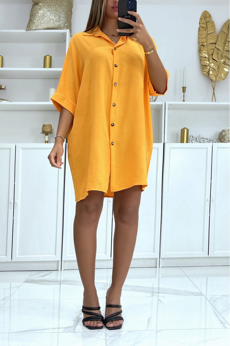 Robe chemise ample orange couleur vitaminée à jolies boutons - 2