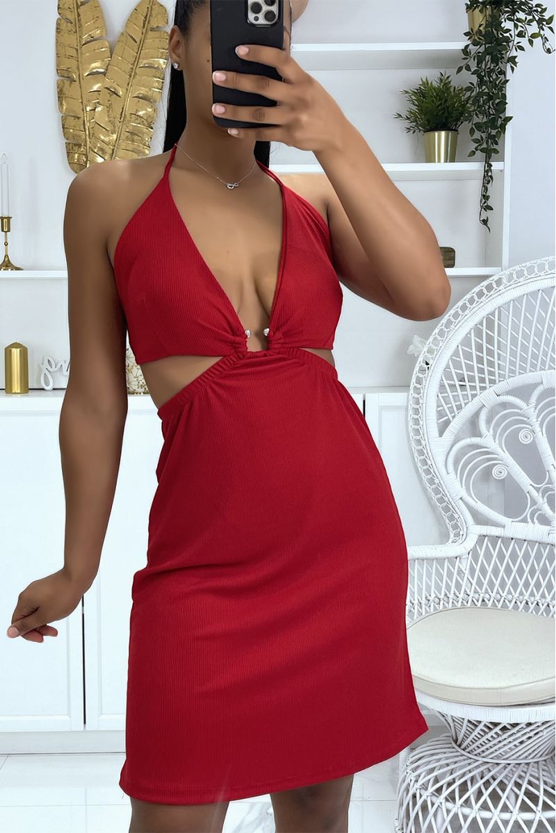 Robe trapèze noir avec manche en dentelle et boutons doré - 1