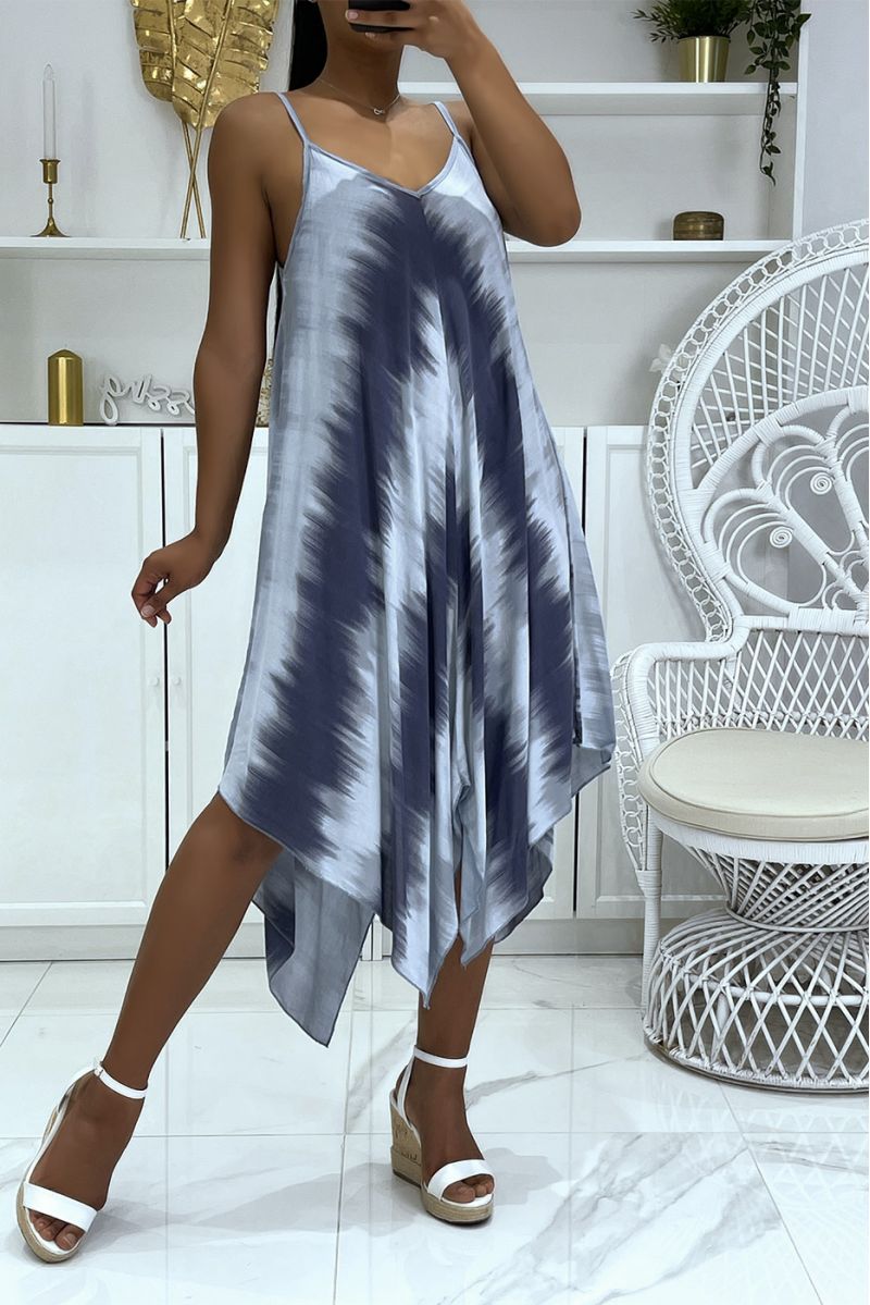 Asymmetric long blue beach dress with pretty color mix - 1