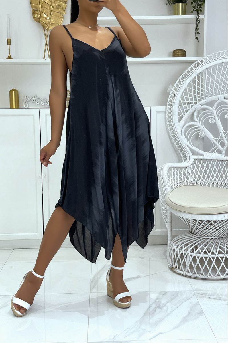 Asymmetrische lange zwarte strandjurk met mooie kleurenmix - 1