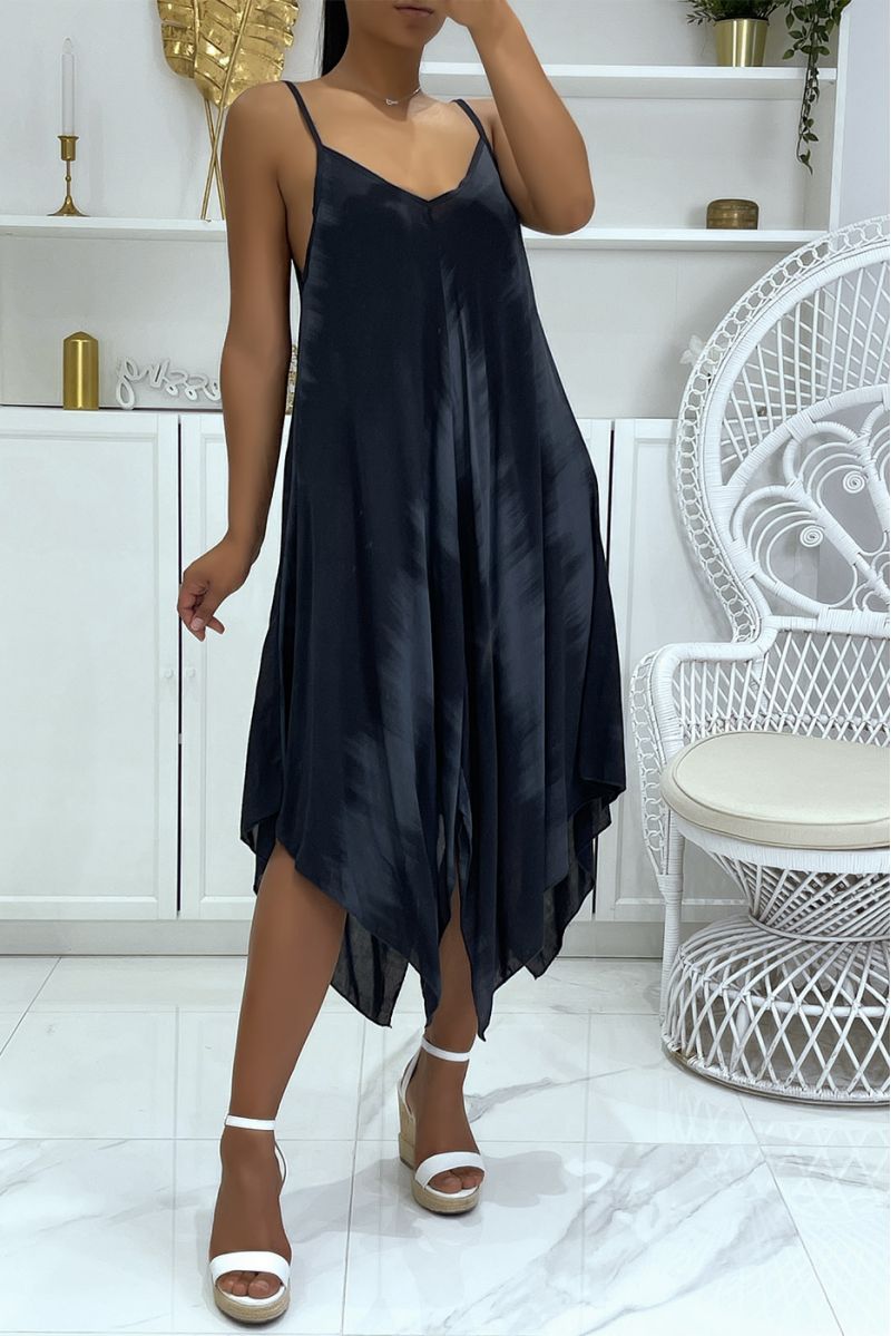 Asymmetrische lange zwarte strandjurk met mooie kleurenmix - 2