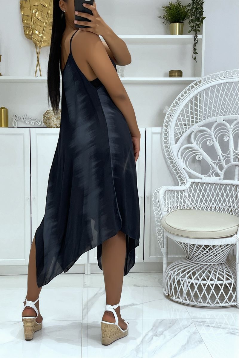Asymmetrische lange zwarte strandjurk met mooie kleurenmix - 4