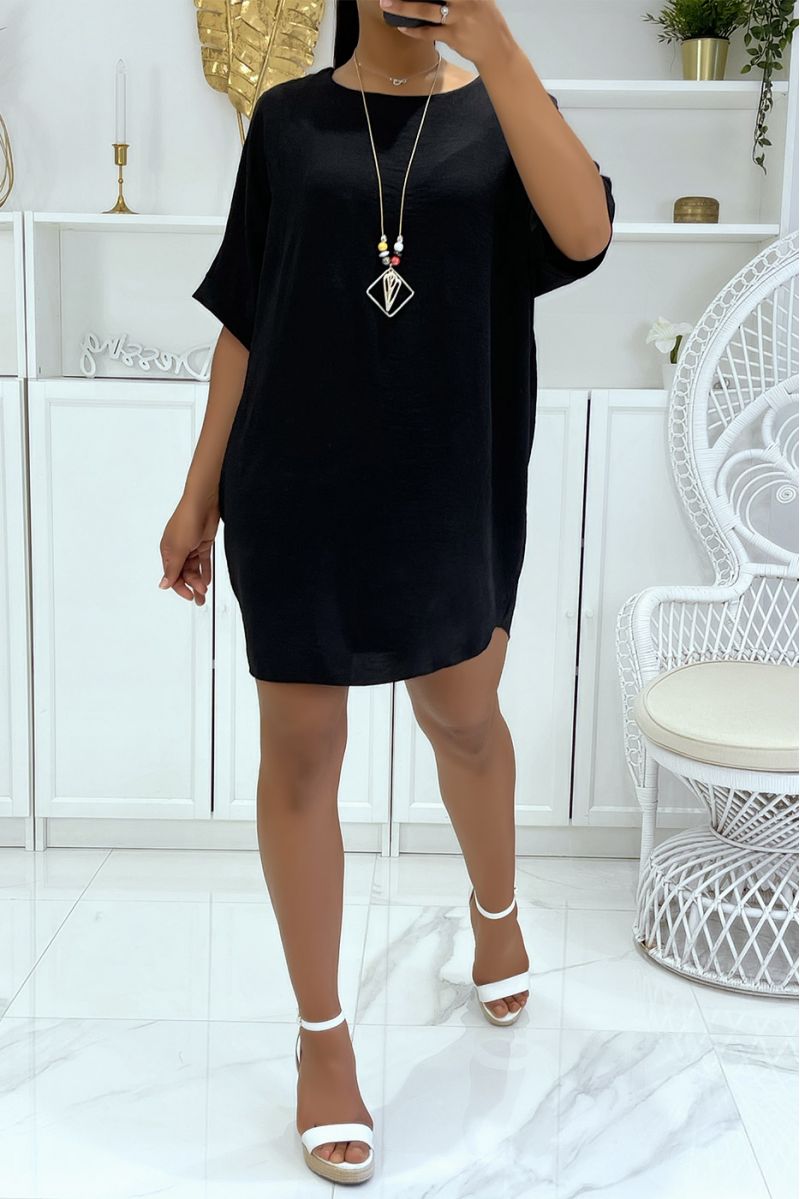 Black Tunisian collar tunic with sublime sequined accessory
