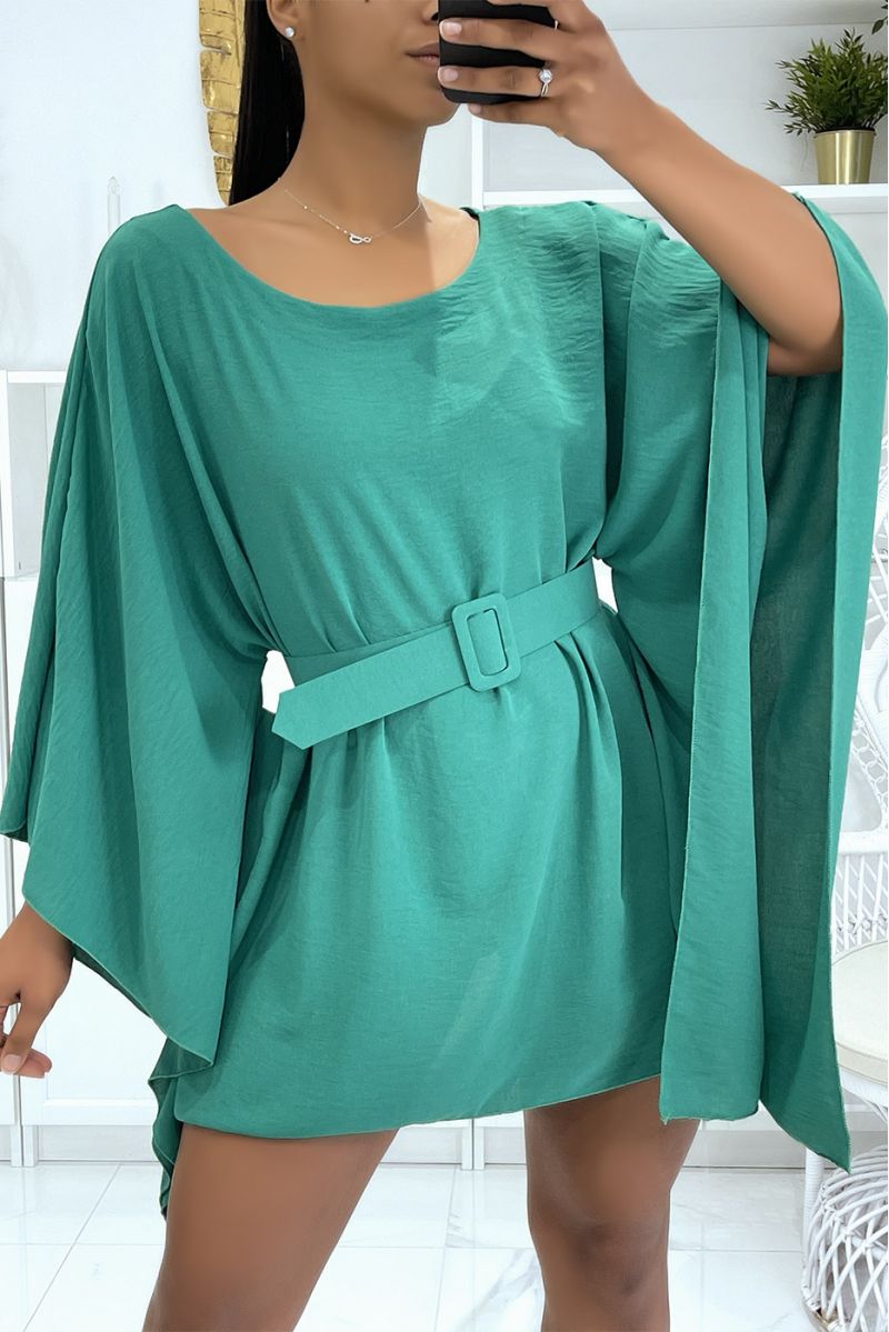Green tunic with belts and super trendy batwing sleeves - 1