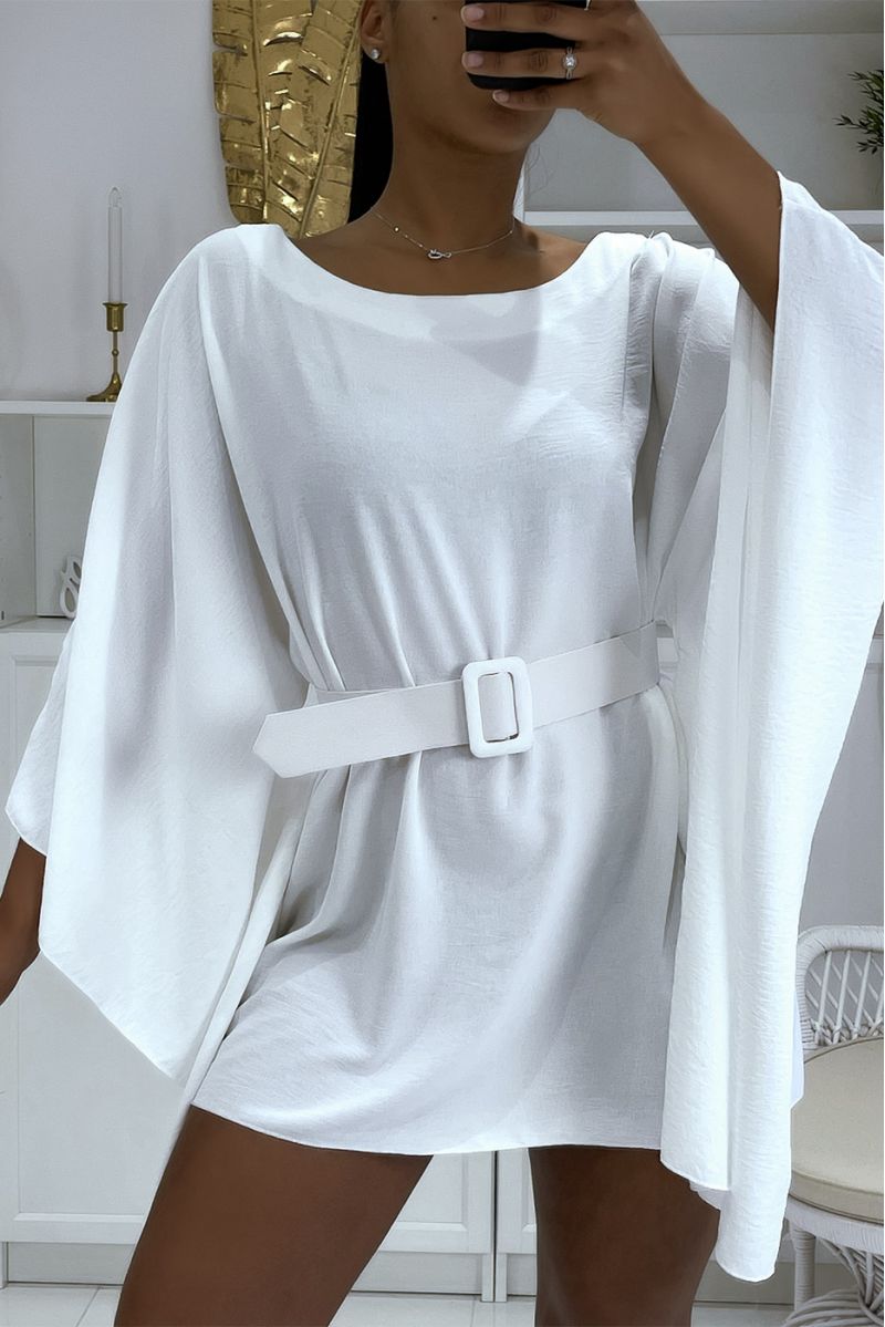 White tunic with belts and super trendy batwing sleeves - 1